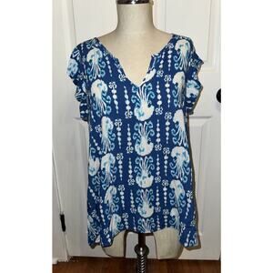 Lilly Pulitzer Blouse Size M Shelley Top‎ Get In Line Blue Jellyfish Print